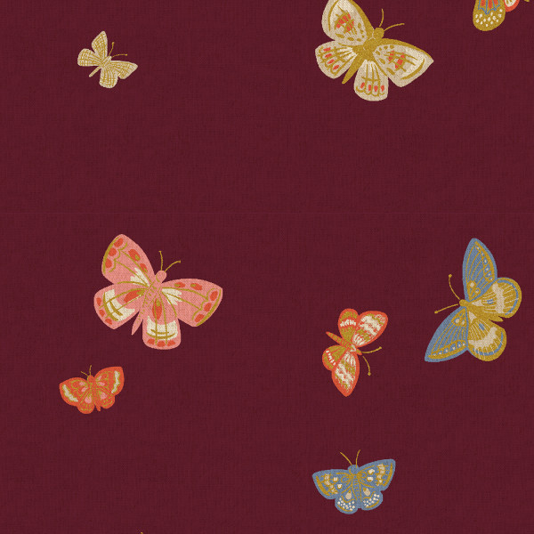 Rifle Paper English Rose Butterfly House Canvas Burgundy Metallic