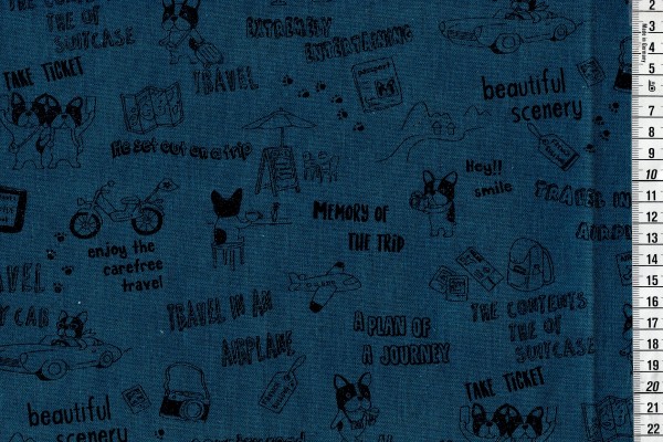 Wachstuch Tréfle Kokka French Bulldogg on travel blue