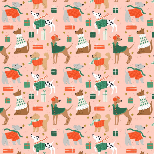 Merry Pawmas Holiday Dapper Dogs Pink Metallic
