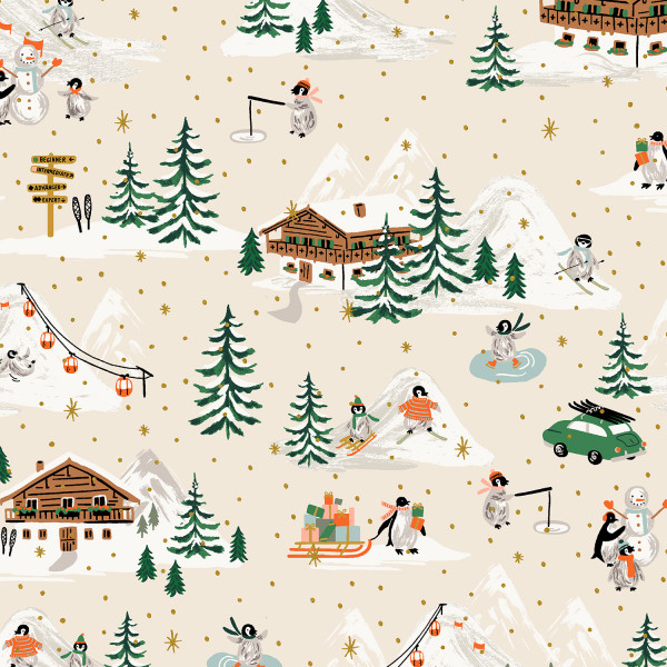Rifle Paper Holiday Classics Holiday Penguin Village Cream and Metallic Gold