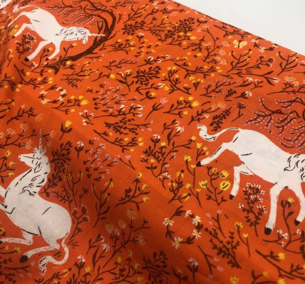 Heather Ross 20th Anniversary unicorn orange