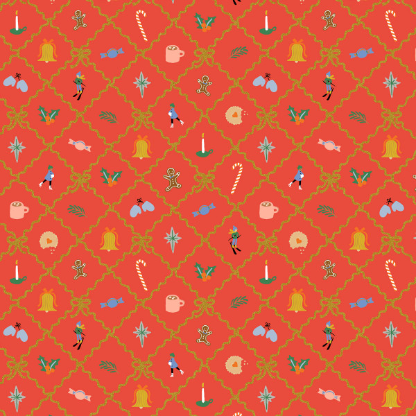 Rifle Paper Holiday Classics Holiday Argyle Red and Metallic Gold