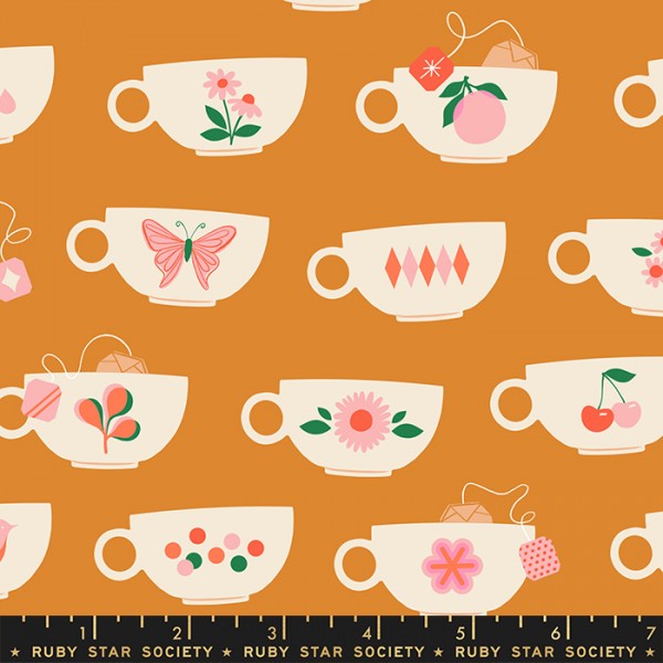Ruby Star Society Camellia by Melody Miller - Tea Cups Caramel