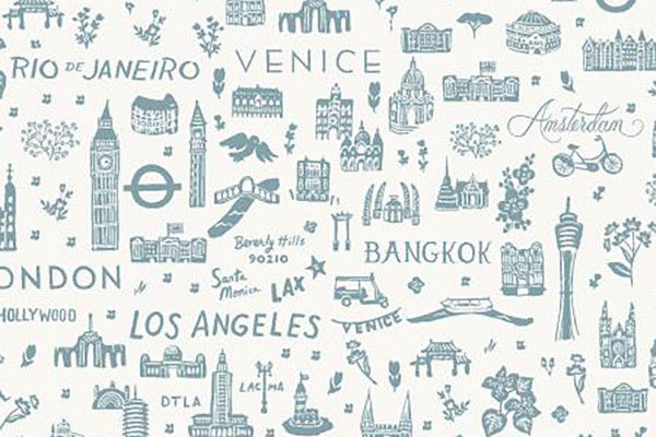Bon Voyage by Rifle Paper Holiday World Traveller Silhouette blue