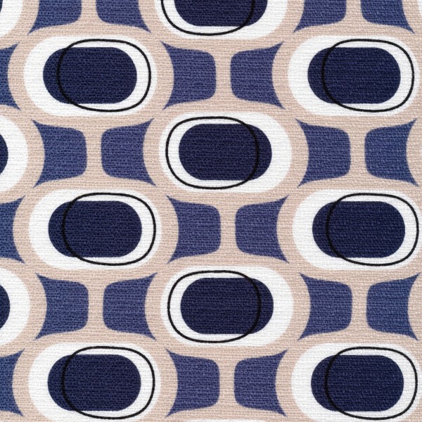 Cloud 9 Barkcloth Modern Retro Orbs Blue