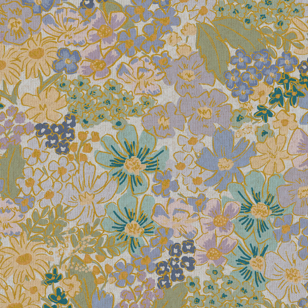 Rifle Paper English Rose Mimi Canvas Blue Metallic