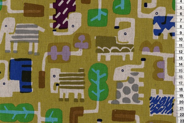 Safari Elephant Walk lime by Masaru Suzuki cotton and steel