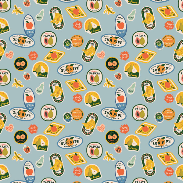 Cotton and Steel Orchard Fruit Stickers Light Blue