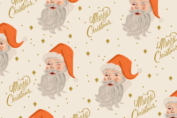 Cotton and Steel Rifle Paper Holiday Classics Santa cream metallic