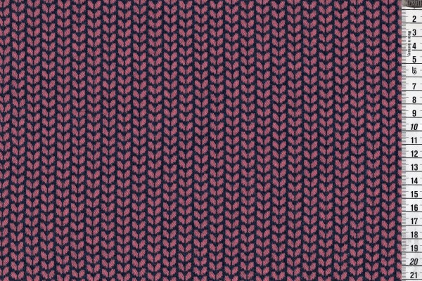 Jaquard Sweat Mia kleine altrosa Blätter auf navy blau Melange