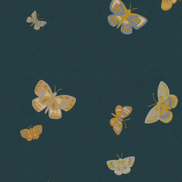 Rifle Paper English Rose Butterfly House Canvas Blue Metallic
