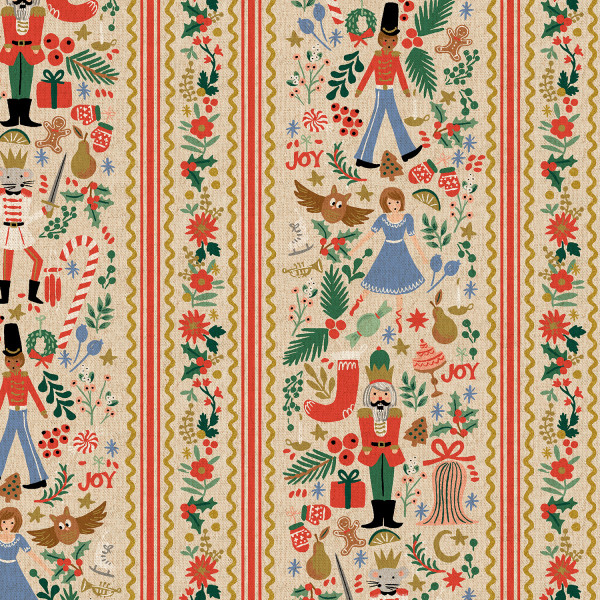 Rifle Paper Holiday Classics CANVAS Holly Jolly Nutcracker Cream and Gold Metallic