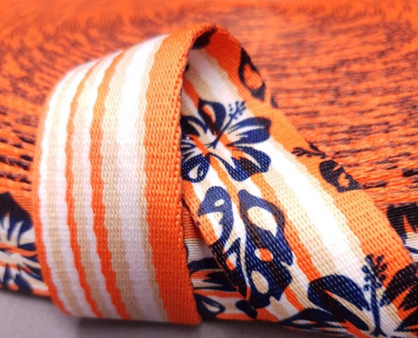 Gurtband bedruckt Hibiscus orange