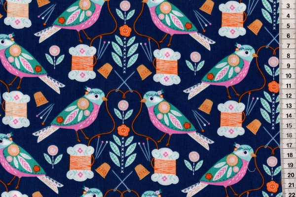 Stitch Birds on navy Bethan Janine for dashwood studio