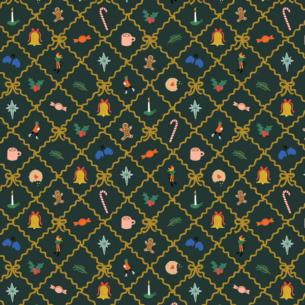 Rifle Paper Holiday Classics Holiday Argyle Evergreen and Metallic Gold