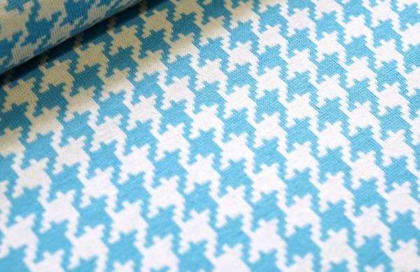 Bio Strickjacquard Hahnentritt lichtblau Stoffonkel