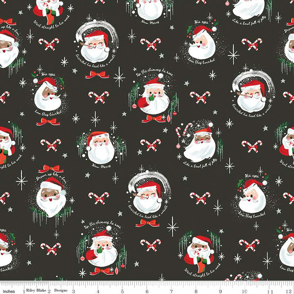 RIley Blake Design TWAS Jill Howarth Jolly Old Elf Charcoal Sparkle